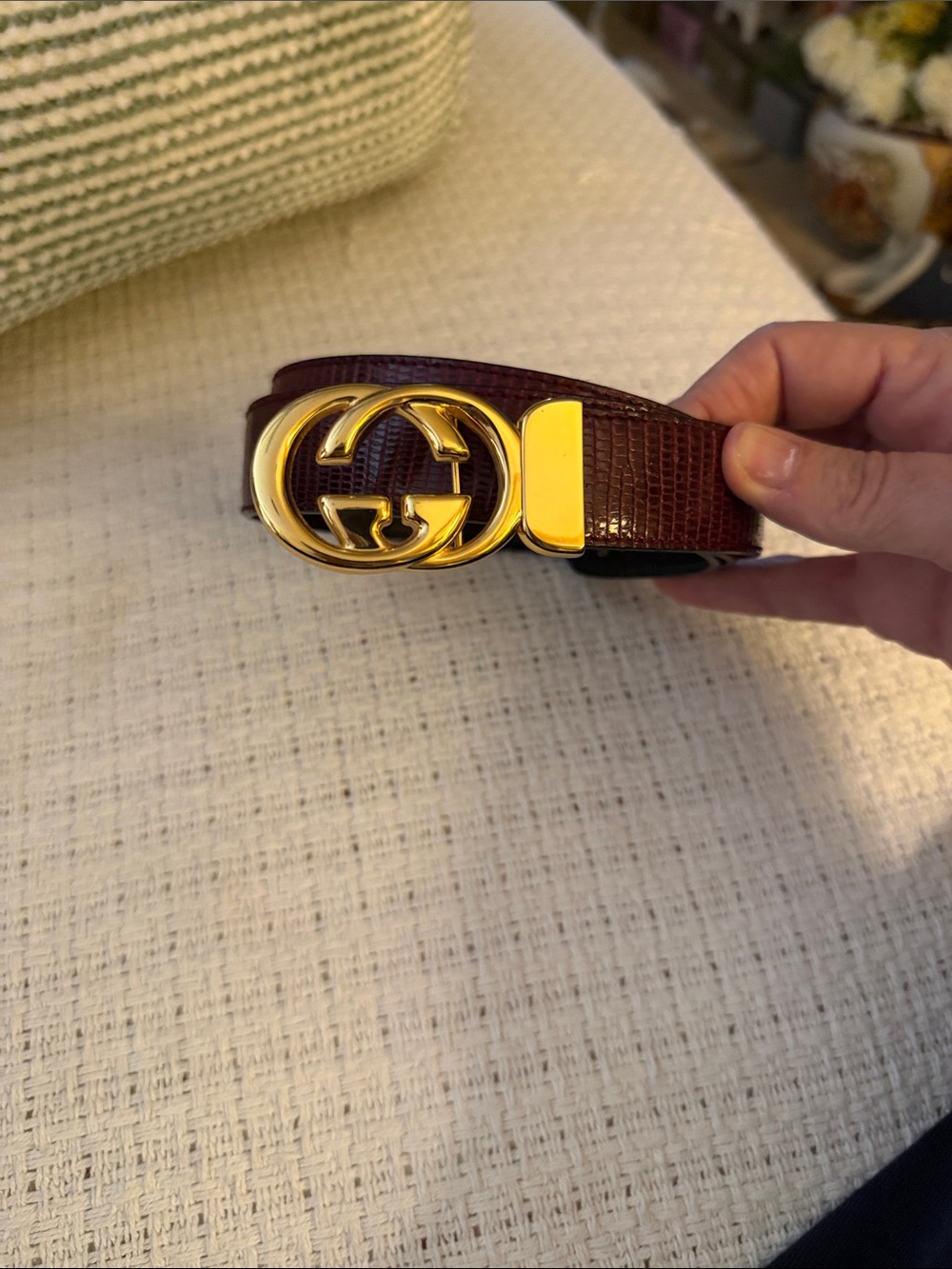 Gucci vintage skin belt 36 gorgeous burgundy - Picture 2 of 4